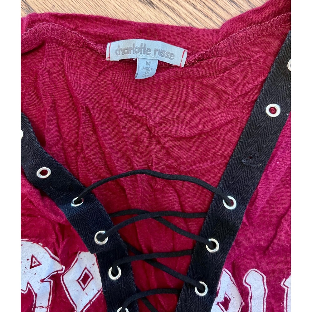 Charlotte Russe Rock & Roll Eagle Graphic Lace Up Grommet Sleeveless Top Red M - Picture 3 of 8